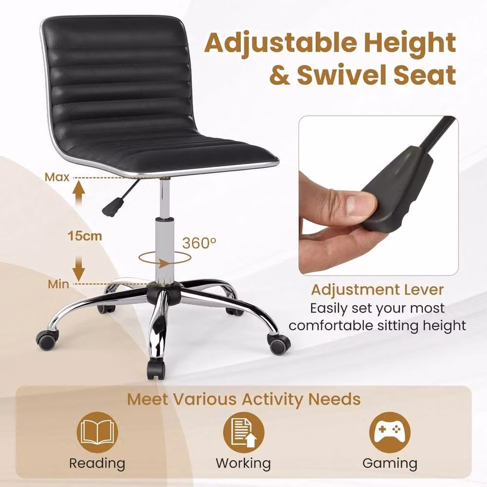 VOGREX Black Adjustable Swivel Task Office Chair with Castors and Synthetic Leather Finish – 3