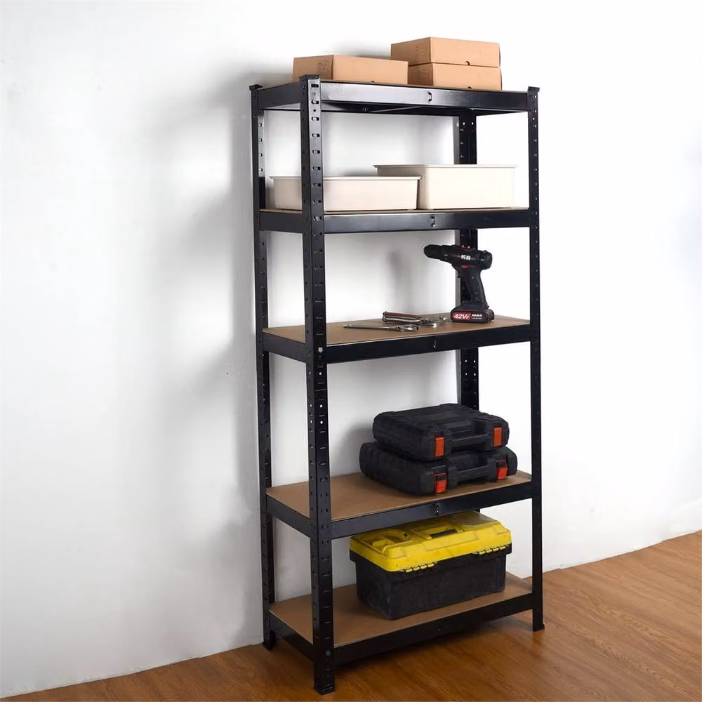 FLAVORA Heavy Duty 5 Tier Garage Shelving Unit in Black with Adjustable Metal and MDF Shelves, W/D/H: 50 x 50 x 150 cm – 3
