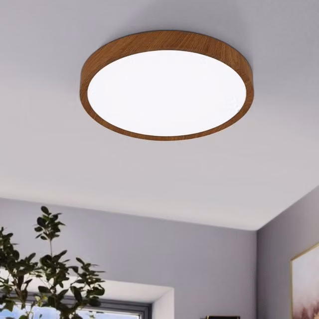Eglo Musurita LED Ceiling Light with Brown Wood Effect Finish and White Diffuser