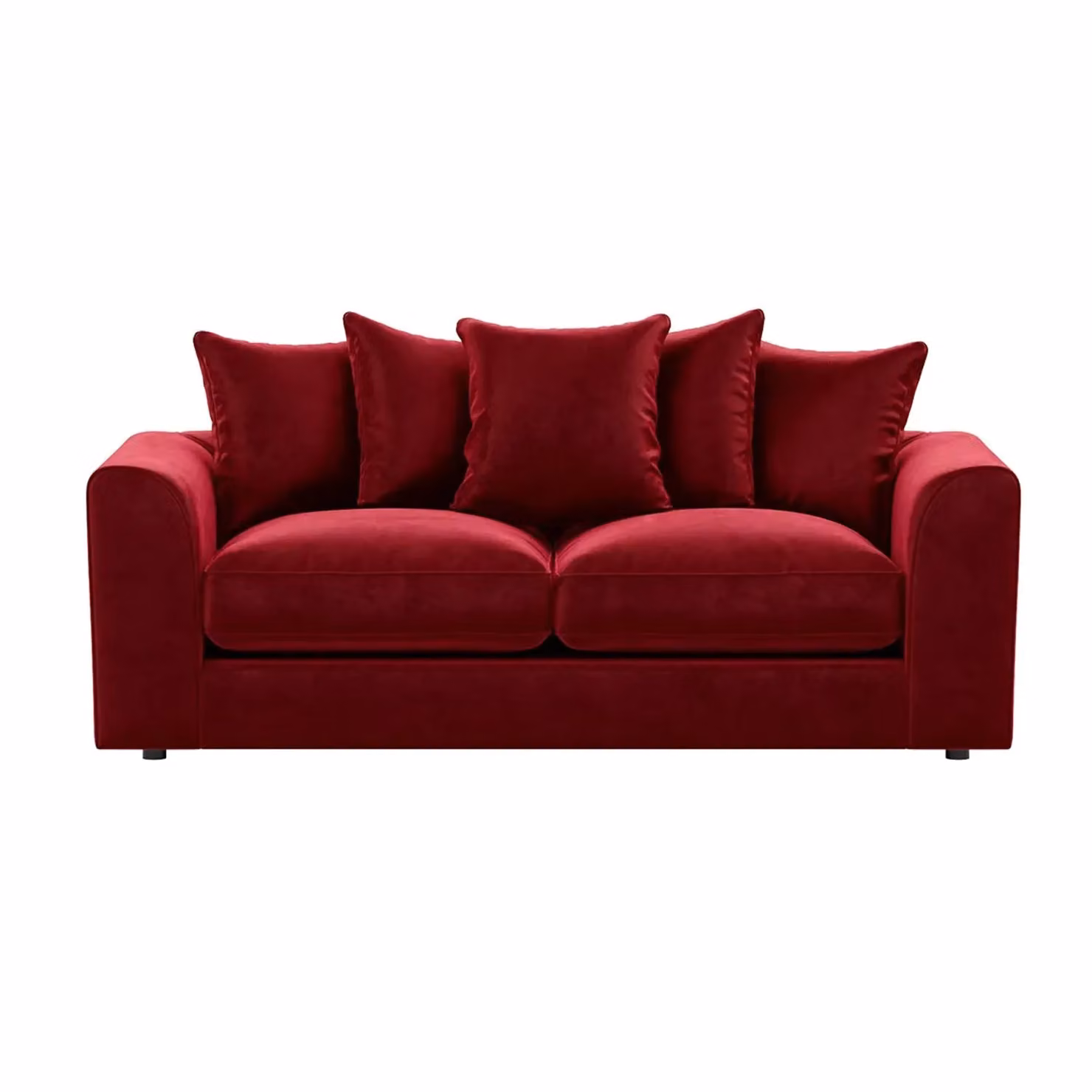 Furnishings For Less UK Brooklyn 3 Seater Sofa in Red Plush Velvet Fabric with Scatter Cushions – 2