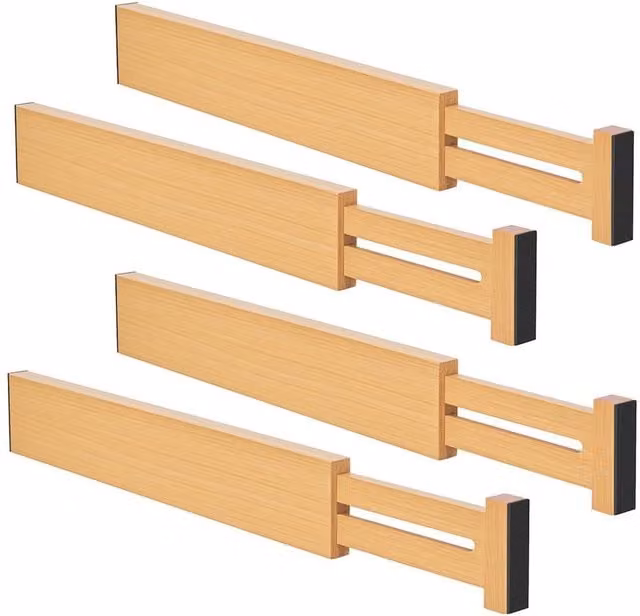 Levede 4-Piece Expandable Bamboo Drawer Divider Organisers in Natural Wood and Beige