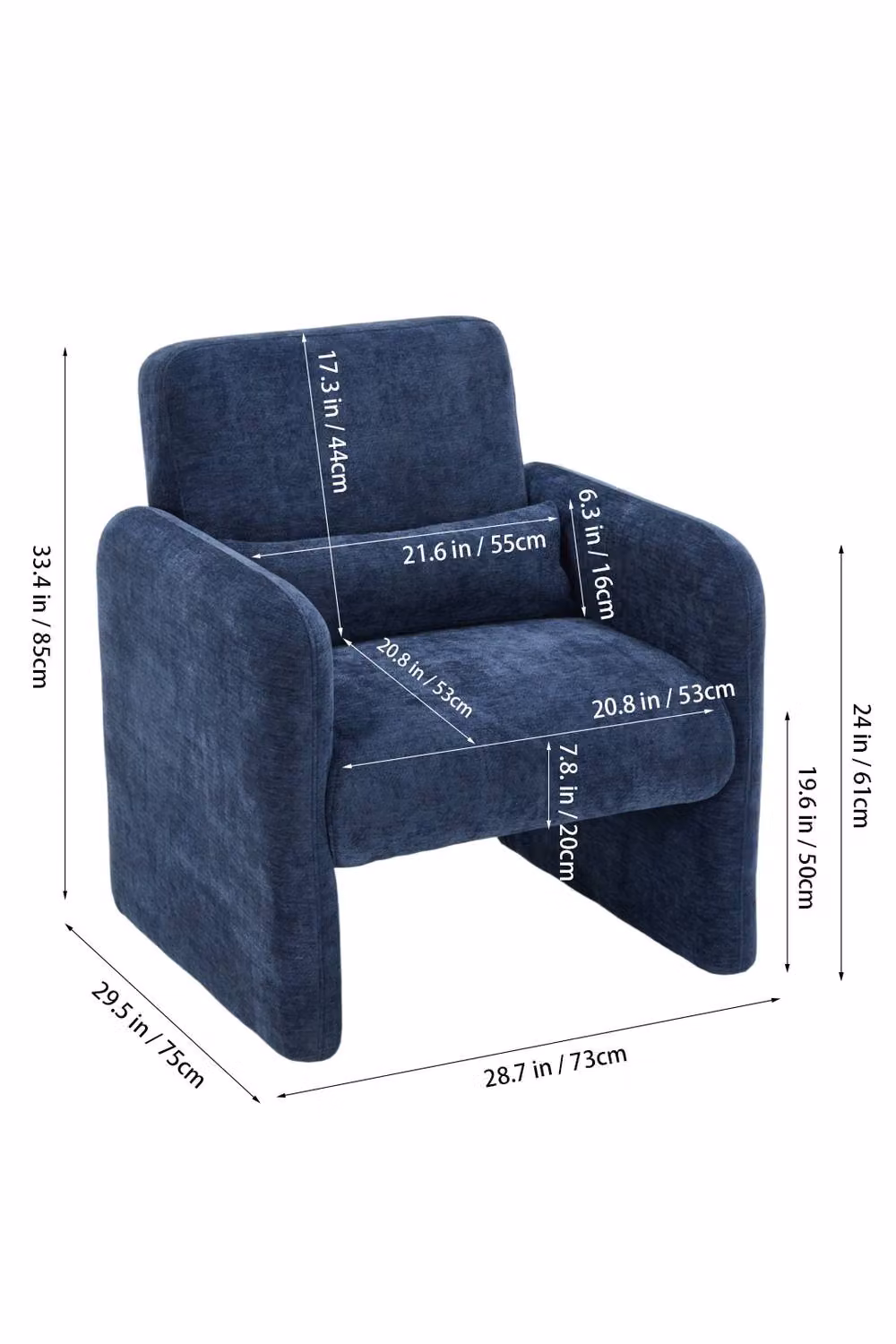 Living and Home Modern Blue Chenille Accent Chair with Armrests and Lumbar Pillow – 6