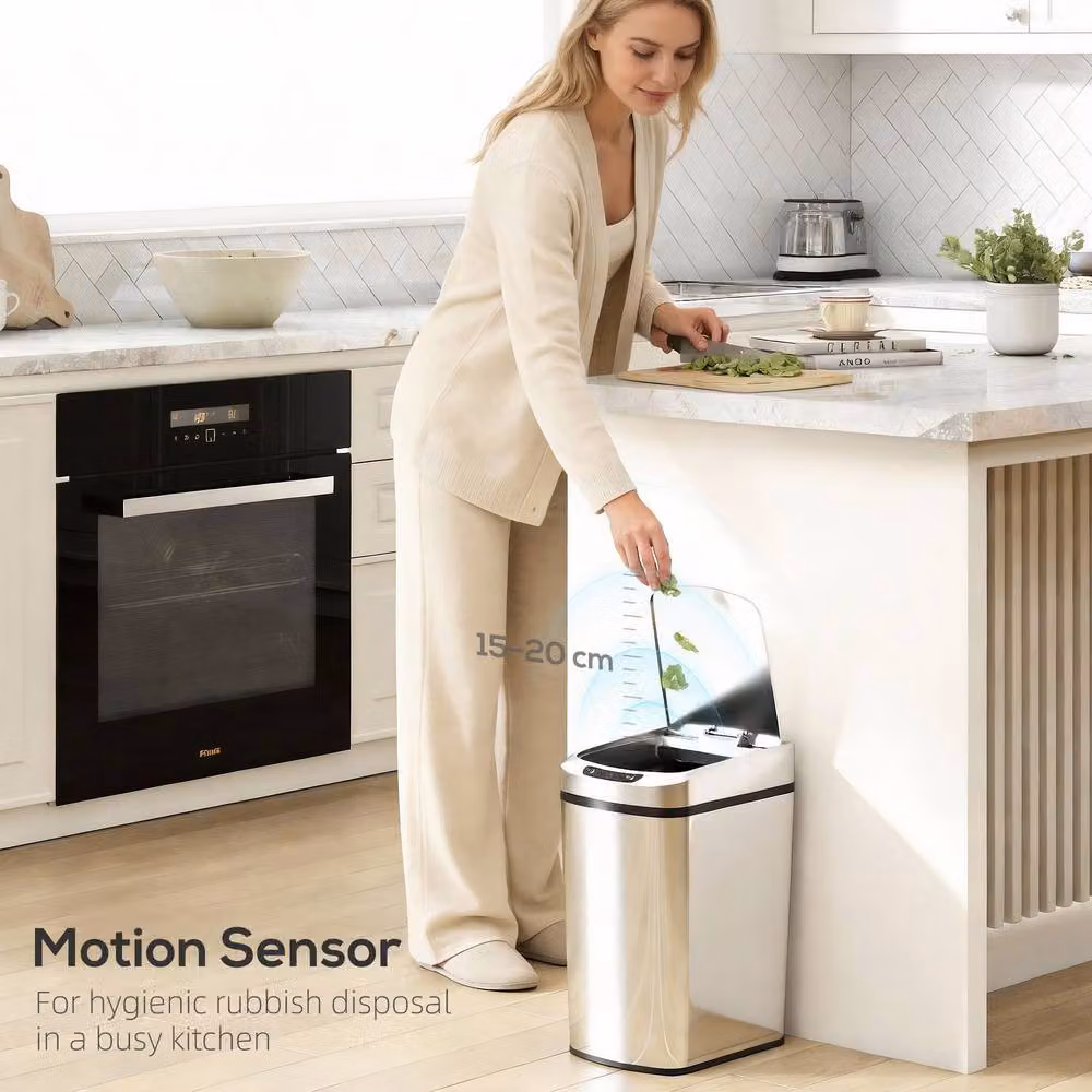 HOMCOM 12L Automatic Motion Sensor Kitchen Bin in Silver – 4