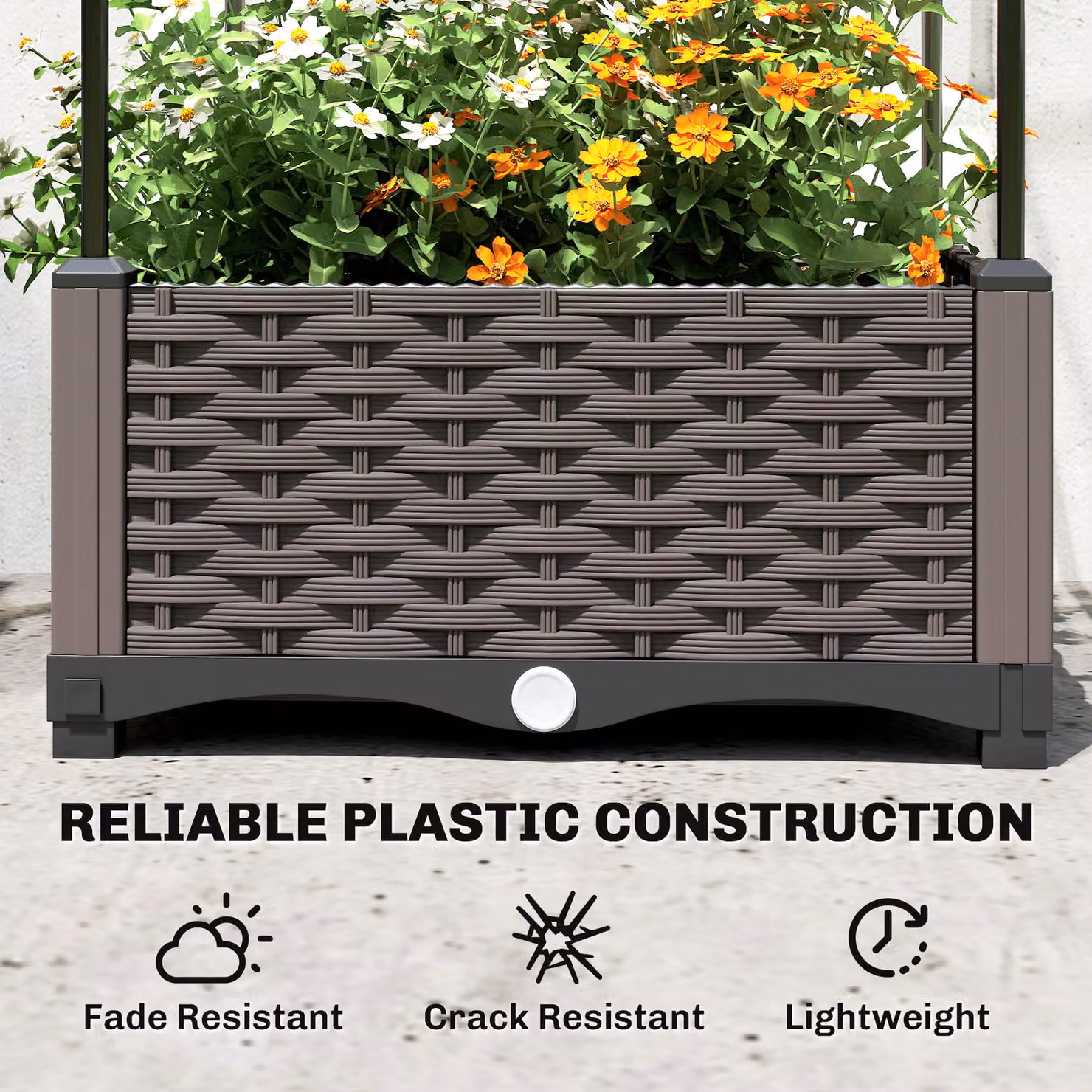 Outsunny Raised Garden Bed with Trellis, Plastic WPC Planter Box with Drainage Holes and Water Reservoirs, W/D/H: 179 x 40 x 40 cm – 5