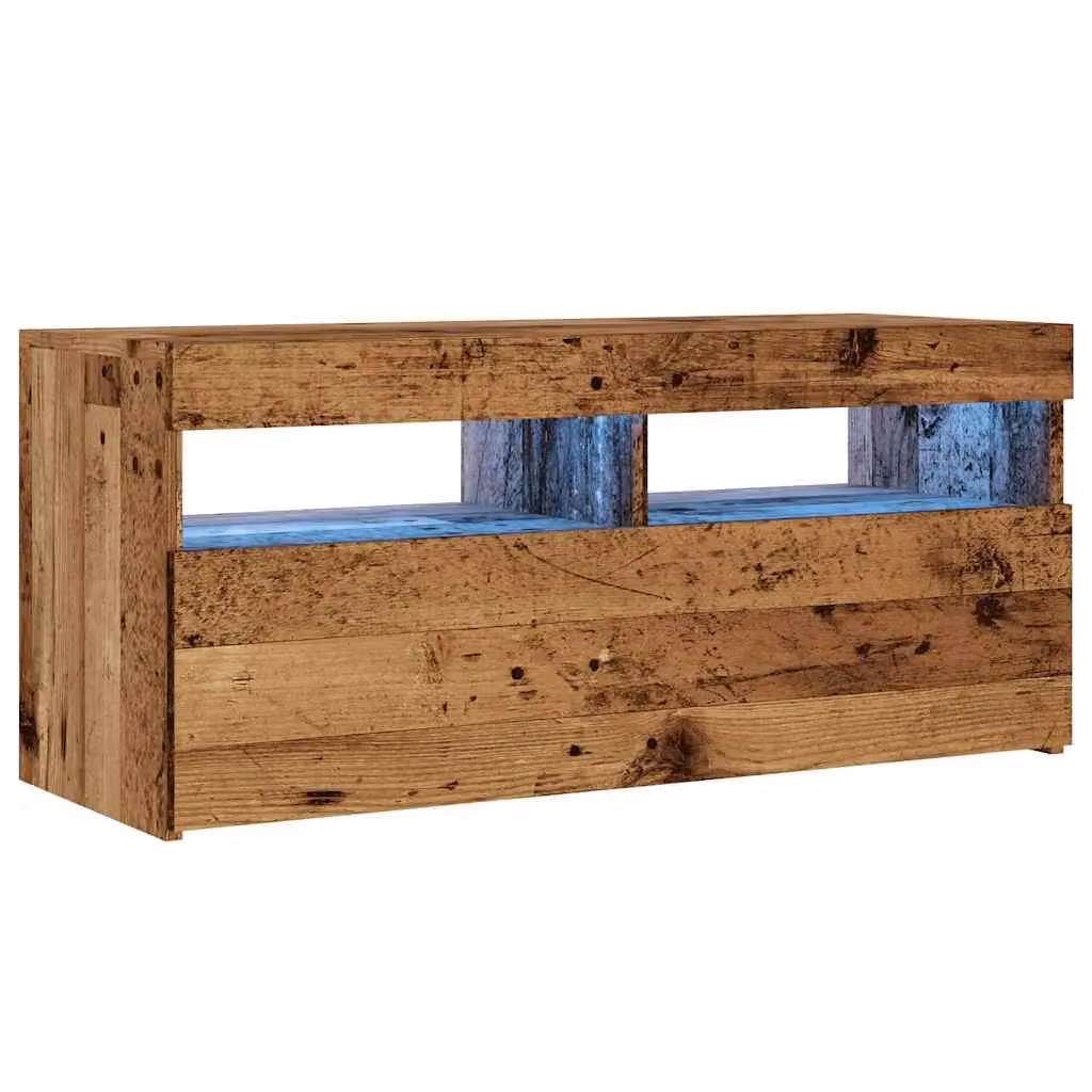 Berkfield Home Modern TV Cabinet with Integrated LED Lights in Brown, W/D/H: 90 x 35 x 40 cm – 3