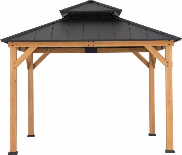 Sunjoy Anthracite Cedar Wood and Metal Hip Roof Gazebo W: 330 cm, D: 304 cm