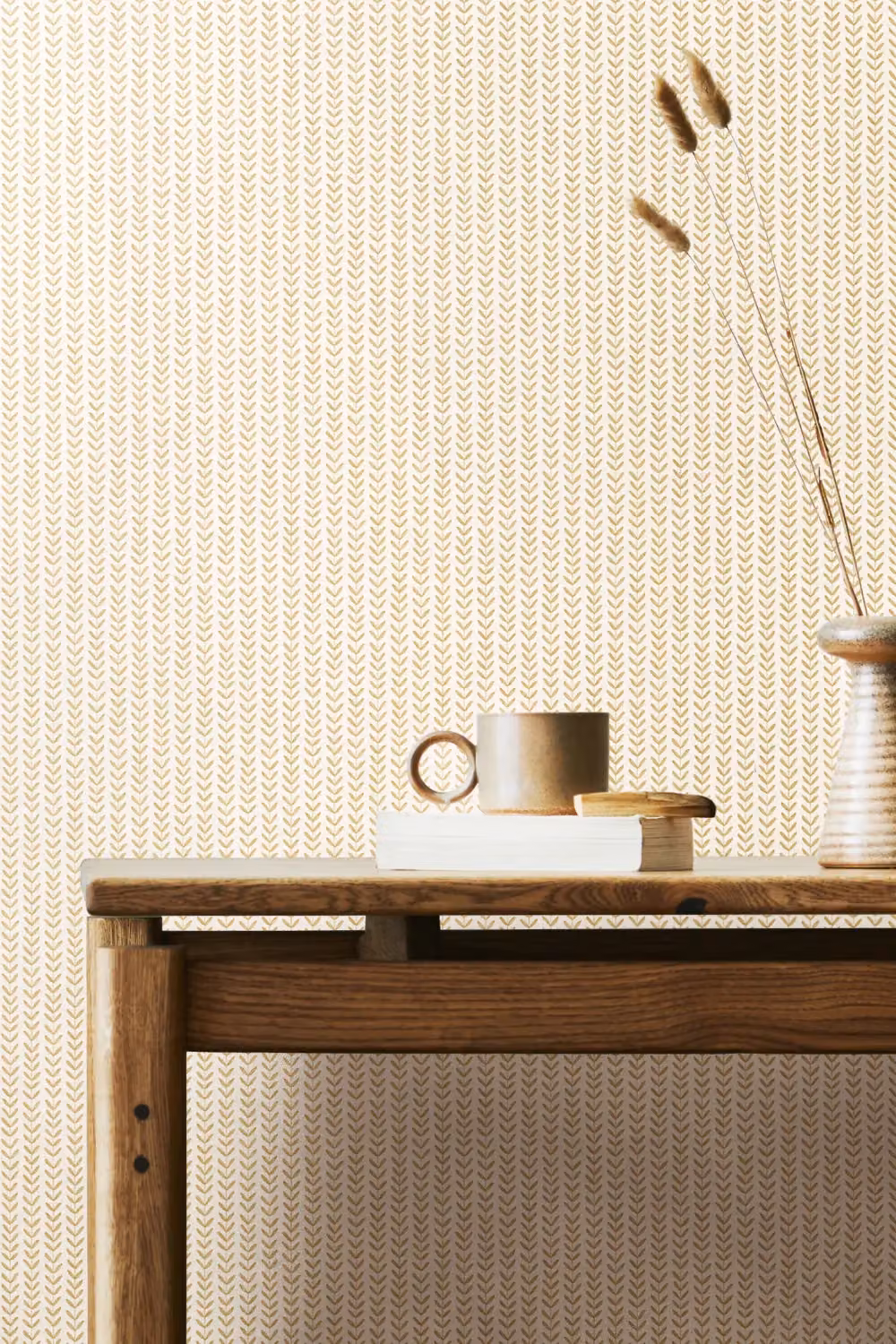 Hoopla Walls Ditsy Leaf Stripe Botanical Floral Wallpaper in Beige and Cream – 2