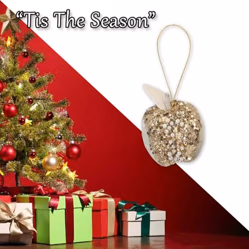 VFM e-Store Christmas Velvet Apple Hanging Decoration in Gold and Green, H 13 cm x W 8 cm – 5
