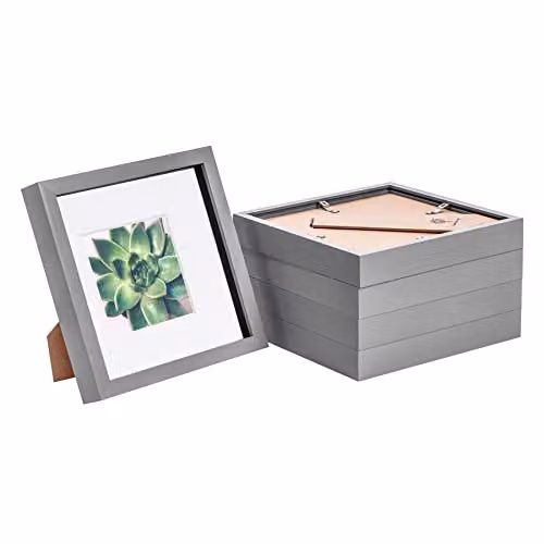 Nicola Spring 3D Shadow Box Photo Frames, Pack of 5, Grey with White Mounts, Square Display Case, W/D/H: 20.32 x 20.32 x 3.5 cm – 1