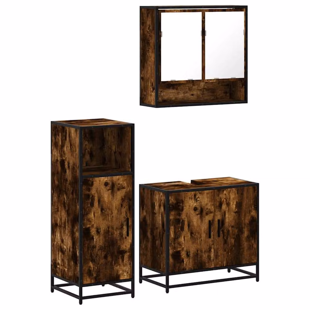 Berkfield Home 3 Piece Industrial Bathroom Furniture Set in Smoked Oak Brown – 2