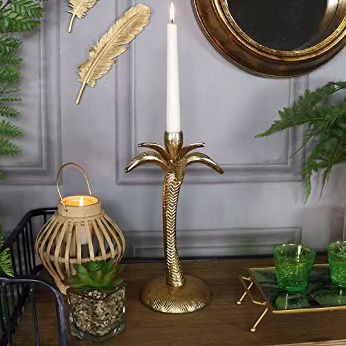 Melody Maison Gold Metal Palm Tree Taper Candle Holder – 1