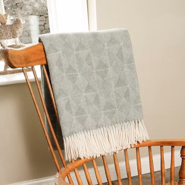 Native Natural Green Geometric Wool Blanket – 1