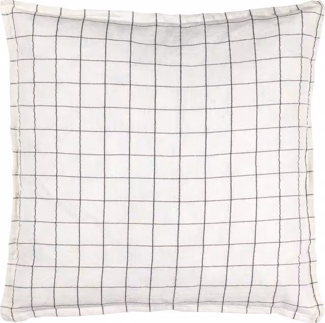 Ecru Linen Grid Check Feather Rich Square Cushion