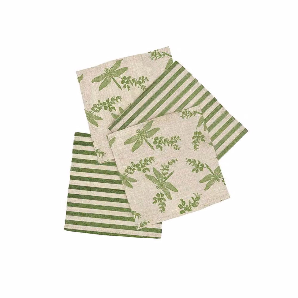 Selbrae House Dragonfly 4 Pack Striped Linen Cocktail Napkins in Beige – 2