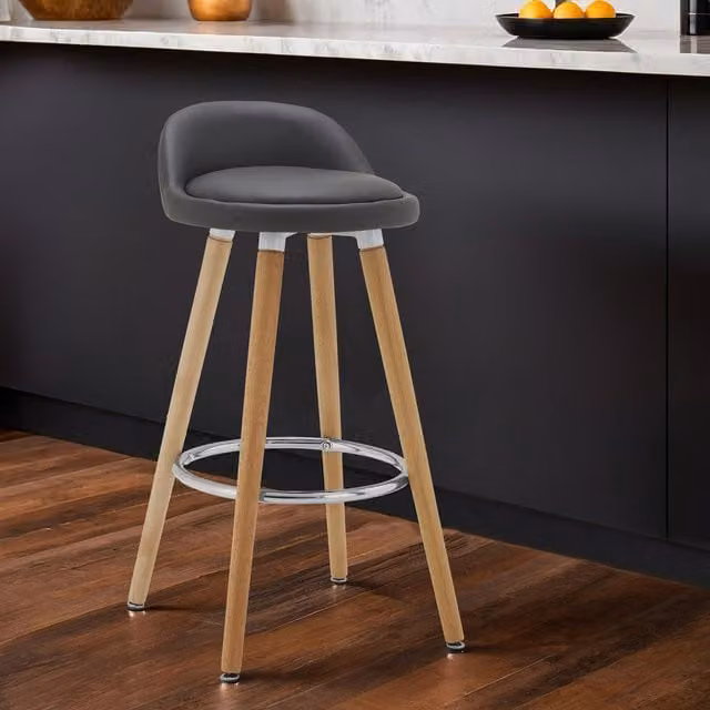 Orsina Normann Grey Bar Stool with Synthetic Leather and Beech Wood Frame