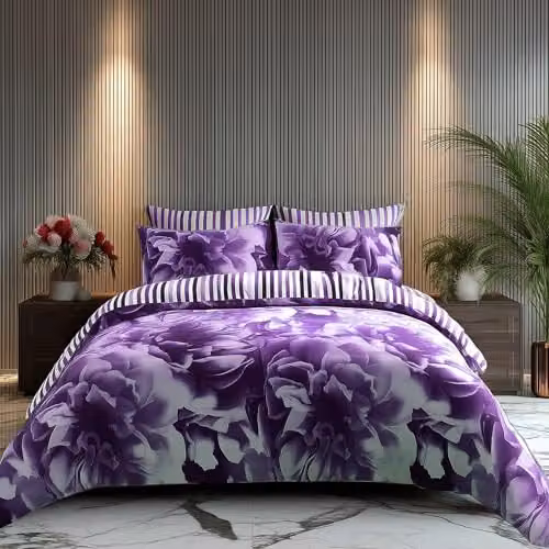 Home Sweet Home UK Reversible Polycotton Duvet Cover and Pillowcase Set with Striped Design in Purple, W/H: 135 x 200 cm – 3