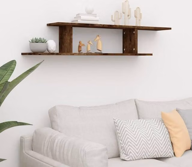 Berkfield Home Wall-Mounted TV Shelf in Smoked Oak Brown, W/D/H: 125 x 23 x 18 cm – 1