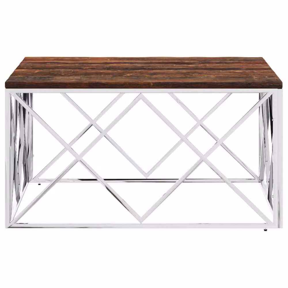 Berkfield Home Industrial Square Coffee Table in Silver with Stainless Steel and Reclaimed Solid Wood – 3