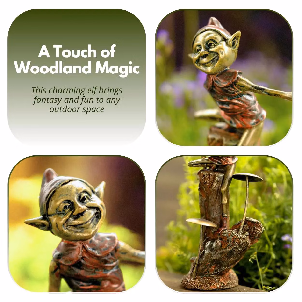 Marco Paul Bronze and Multicolour Resin Elf on Mushroom Garden Ornament, Height: 20 cm – 5