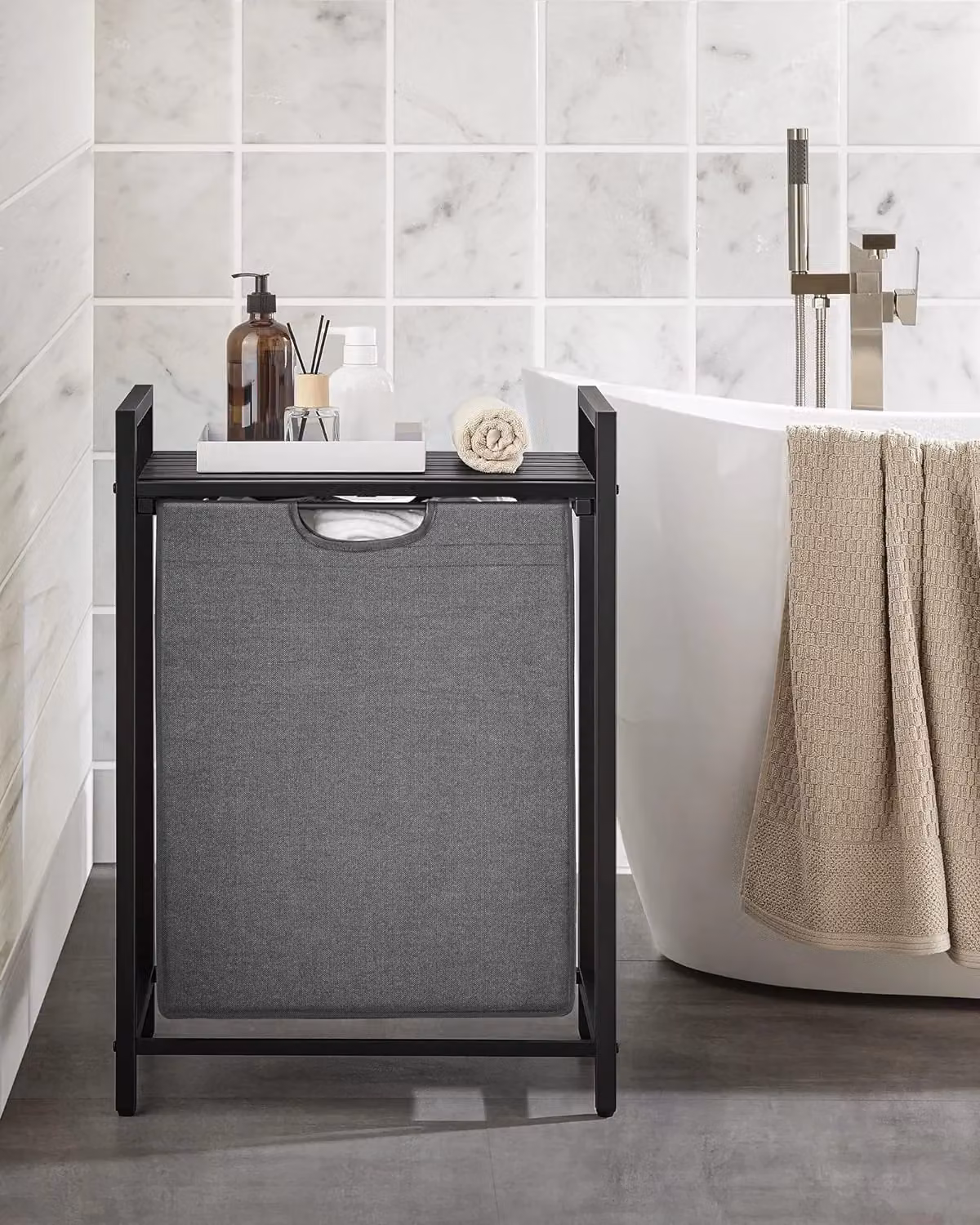 VASAGLE Large Laundry Basket with Shelf and Removable Liner in Grey – 2