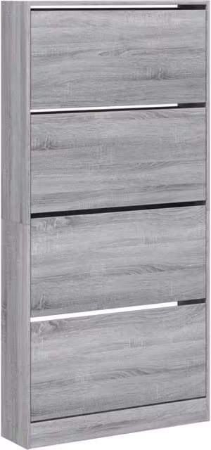Berkfield Home Grey Shoe Cabinet with 4 Tilting Compartments, W/D/H: 80 x 21 x 163.5 cm
