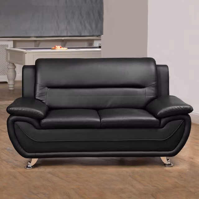 Artemis Home Dexter 2 Seat Sofa in Black Synthetic Leather with Solid Wood Frame
