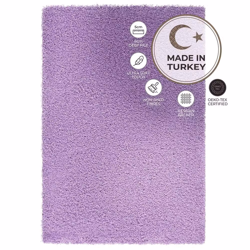 Bravich LTD California Shaggy Area Rug in Purple, W: 290 cm, D: 200 cm – 4
