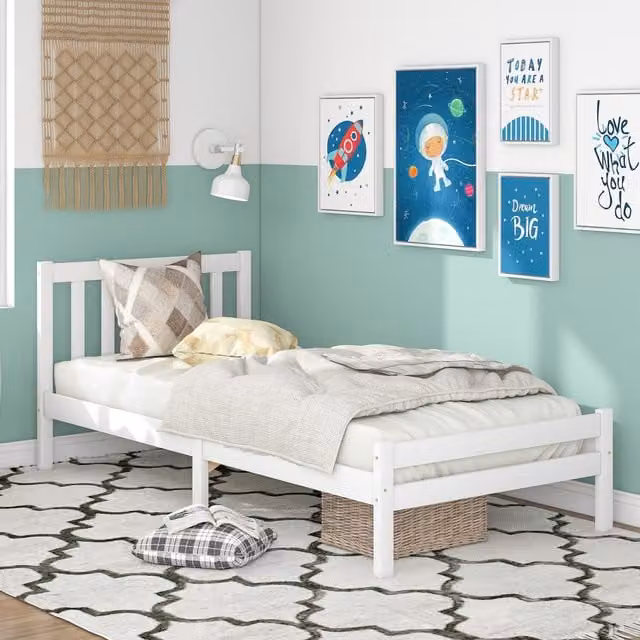 Home Touch Interior Daphne Classic Single Bed Frame in White Lacquered Wood