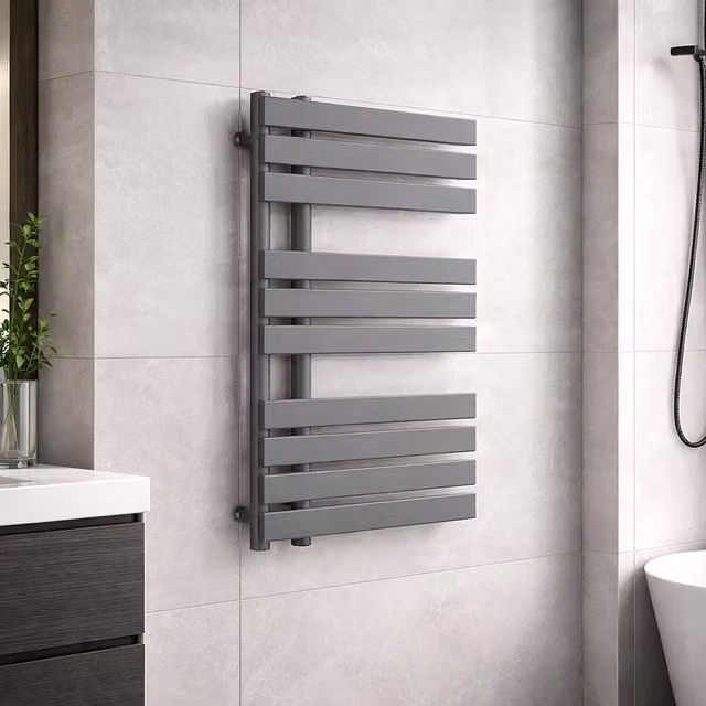 Lux Heat Open Flat Anthracite Towel Radiator in Anthracite Grey, H 80 cm x W 60 cm