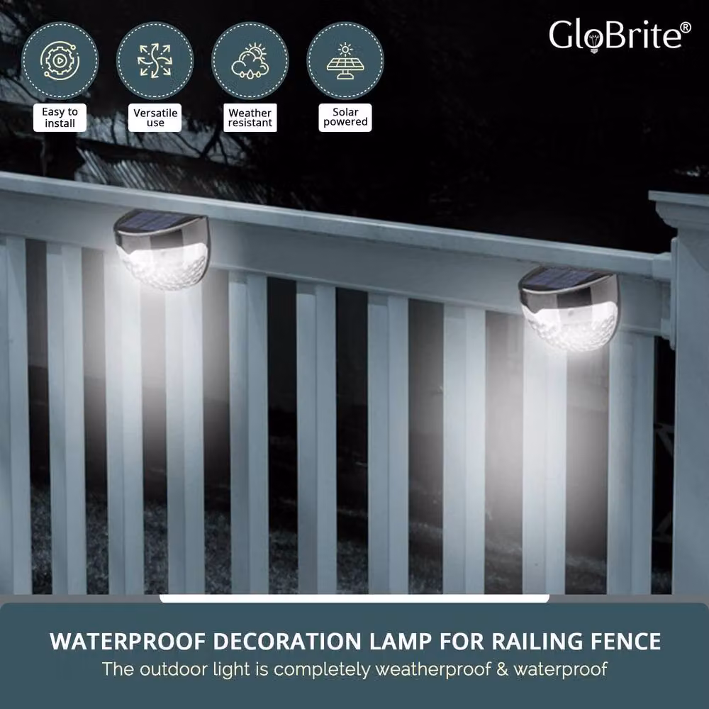 GloBrite Solar Garden Lights, Pack of 4 Waterproof Black Outdoor Night Lights with Dusk to Dawn Sensor for Path, Terrace and Stairs – 8