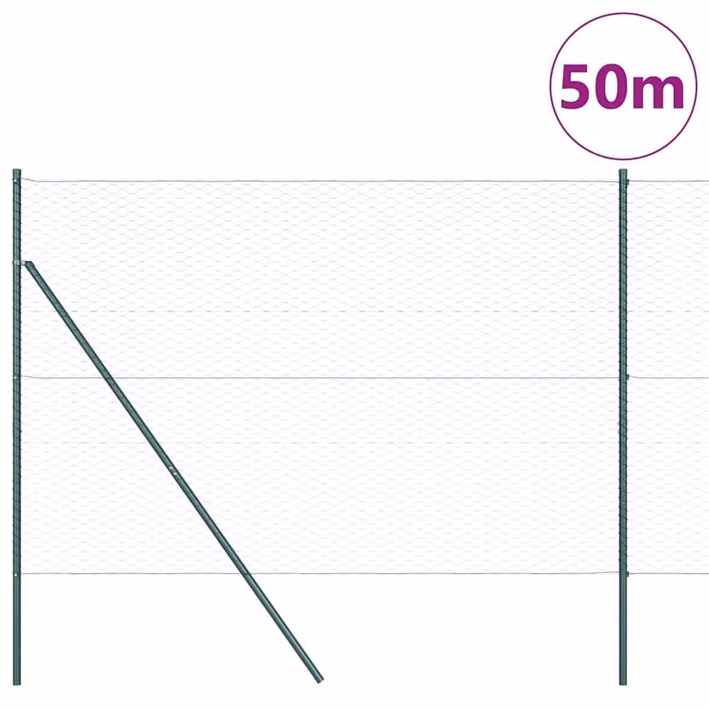 Berkfield Home Green Powder-Coated Steel Hexagon Fence, H: 160 cm x L: 50 m – 2