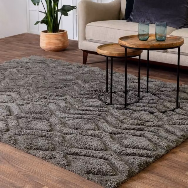 The Rug Shop UK Grey Modern Geometric Hand Tufted Shaggy Area Rug, W: 200 cm, D: 290 cm