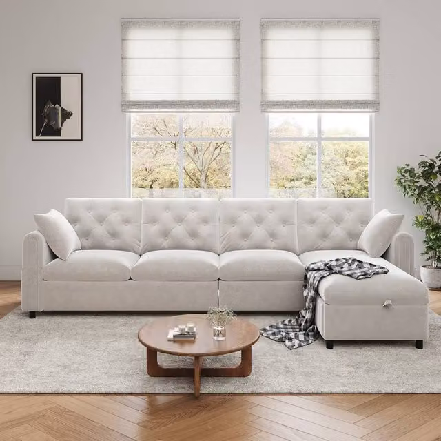Matteo Modern Beige Velvet L-Shaped Sofa with Reversible Storage Chaise and Sleeping Function – 1