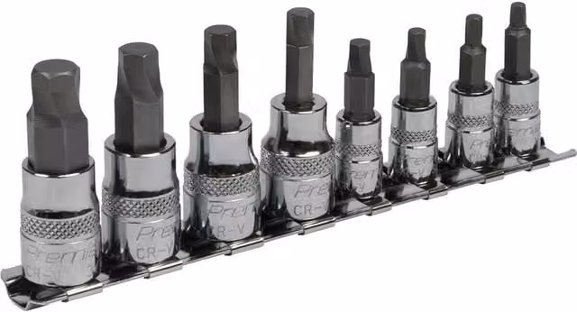 Loops 8pc Imperial Hex Key Socket Bit Set in Silver Chrome Vanadium Steel for 1/4" and 3/8" Square Drive