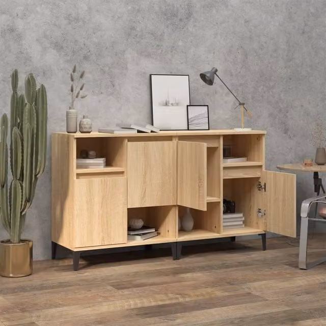 Berkfield Home Set of 2 Sonoma Oak Sideboards in Light Tan, W/D/H: 60 x 35 x 70 cm