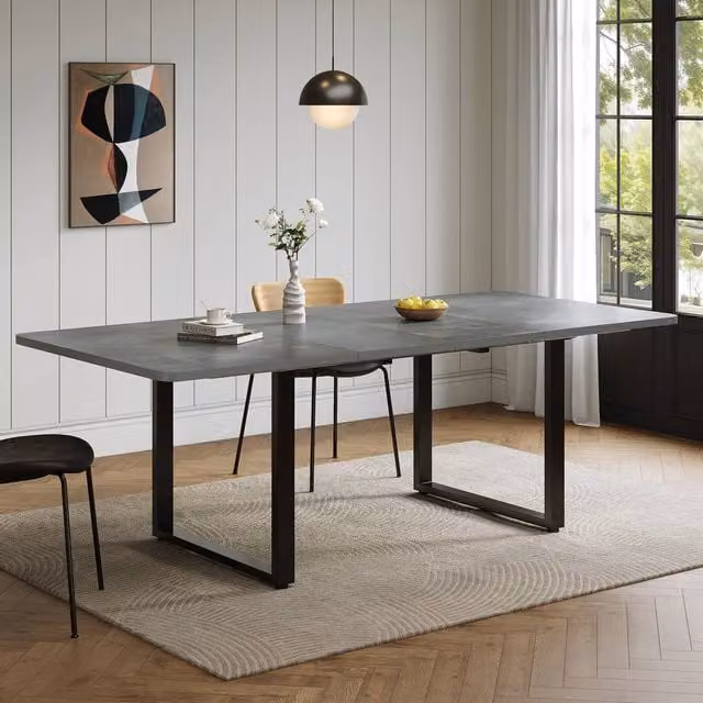Merax Grey Extending Rectangular Dining Table with Black Metal Legs