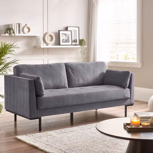 FurnitureboxUK Evelyn 3 Seater Living Room Sofa in Grey Velvet Fabric