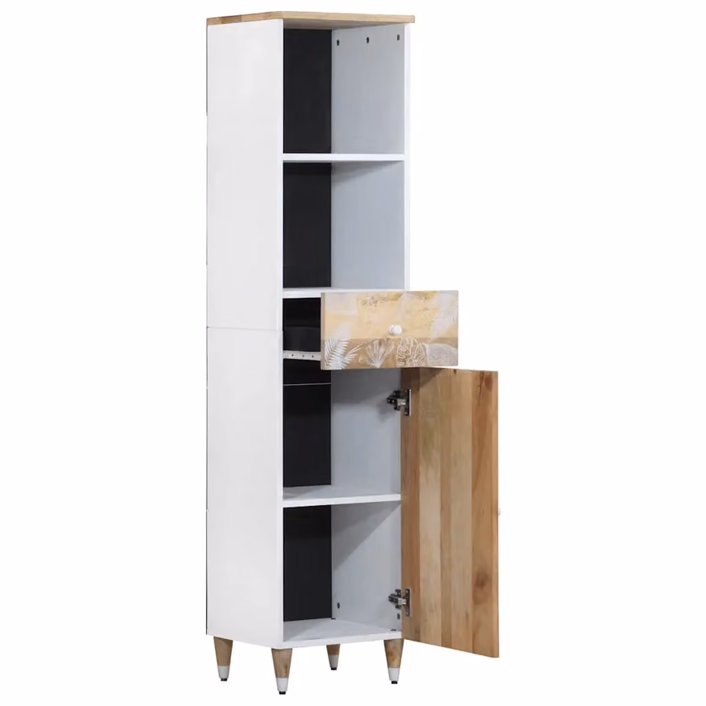 Berkfield Home Brown Mango Wood Freestanding Bathroom Cabinet with Hinged Doors and Drawers, W/D/H: 38 x 33.5 x 160 cm – 2
