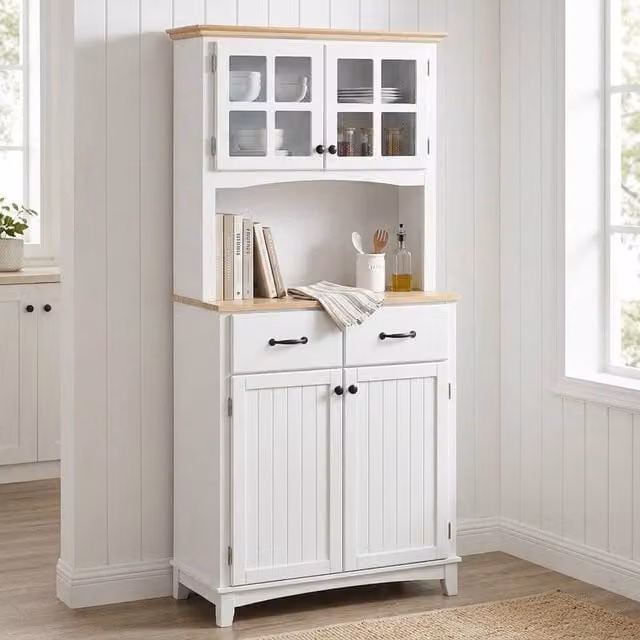STILVORA White Kitchen Storage Base Unit with Glass Doors and Internal Drawers