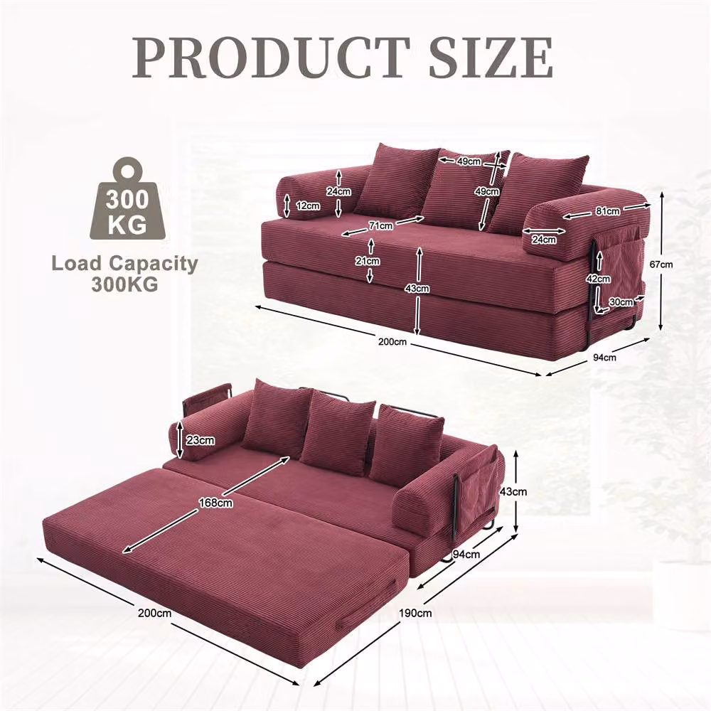 Direct Wicker 2 Pack Foldable Metal Frame Sofa in Red with Upholstered Fabric and Scatter Cushions – 1