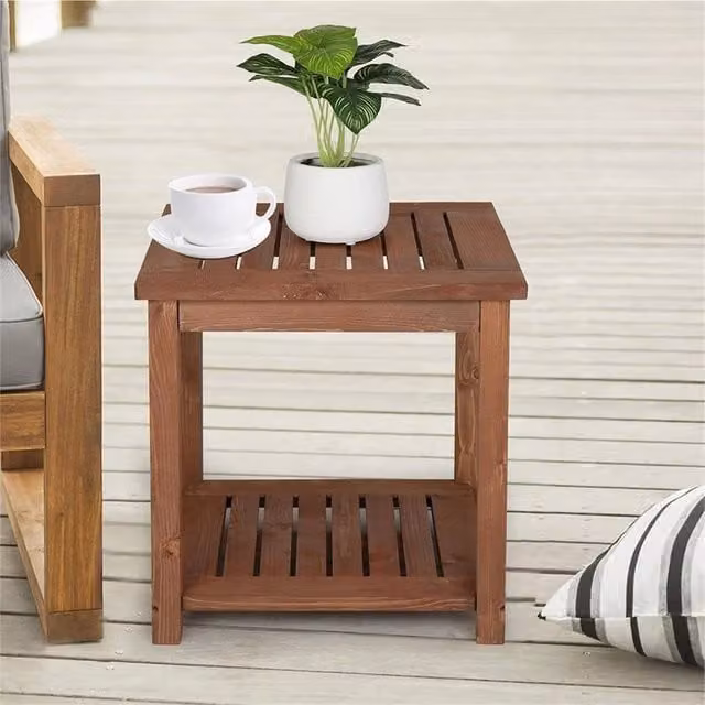 FLAVORA Square Wooden Side Table in Brown – 1