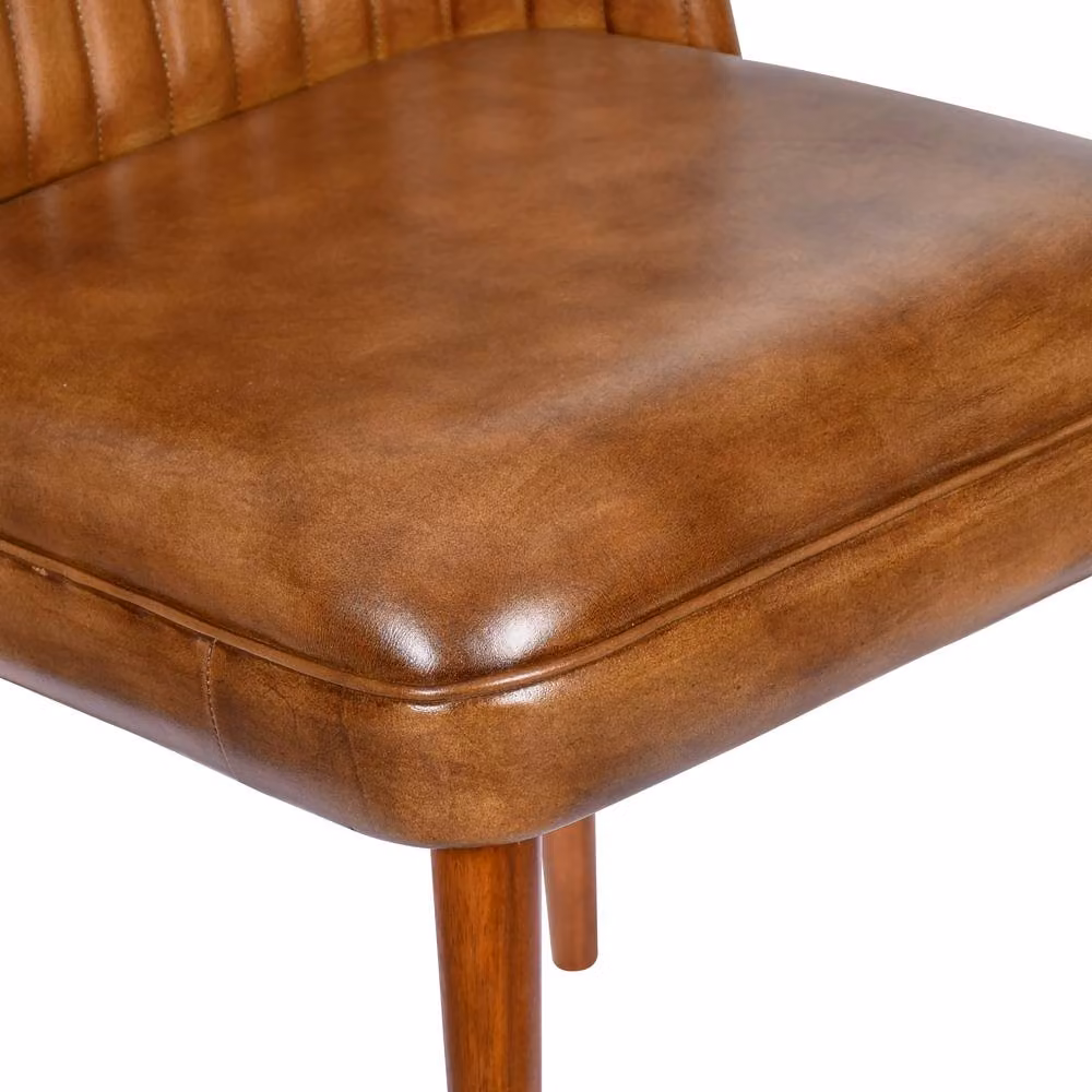 Elm Home And Garden Mid Century Real Leather Kitchen Dining Chair, Brown, H 93 cm x W 50 cm x D 61 cm – 4