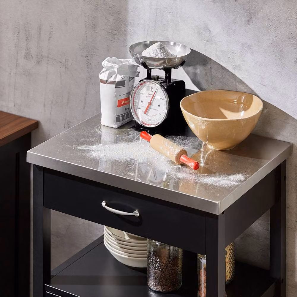 SoBuy Modern Kitchen Trolley with Drawer and Open Shelf in Matt Black – 6