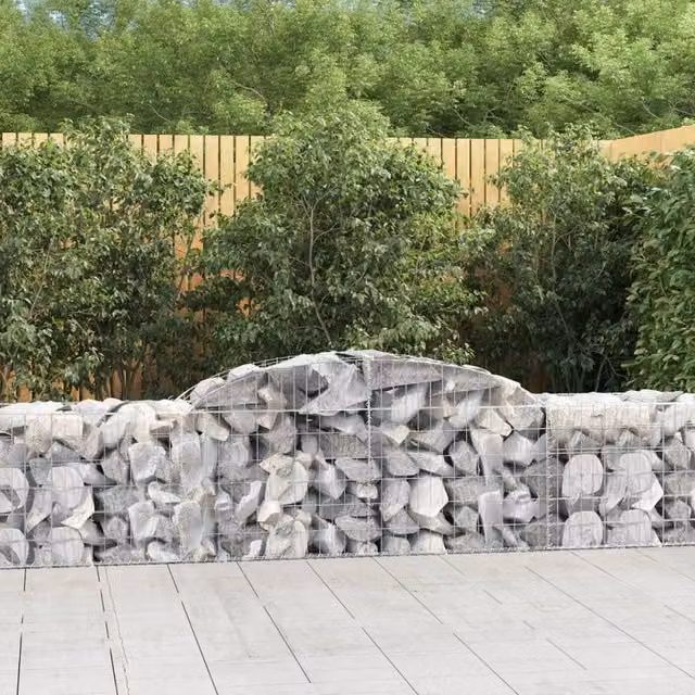 Berkfield Home Arched Gabion Baskets, 4 Piece Set, Silver Galvanised Steel, W: 300 cm, D: 50 cm, H: 60-80 cm