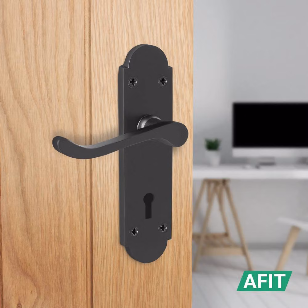 AFIT Matt Black Door Handle and Lock Set, 1 Pair of Backplate Handles, W/D/H: 15.0 x 17.2 x 15.0 cm – 4