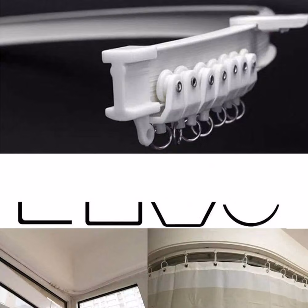 PAWNORA Silent Curved Bay Curtain Track, Top Mounted, White, 5m – 2