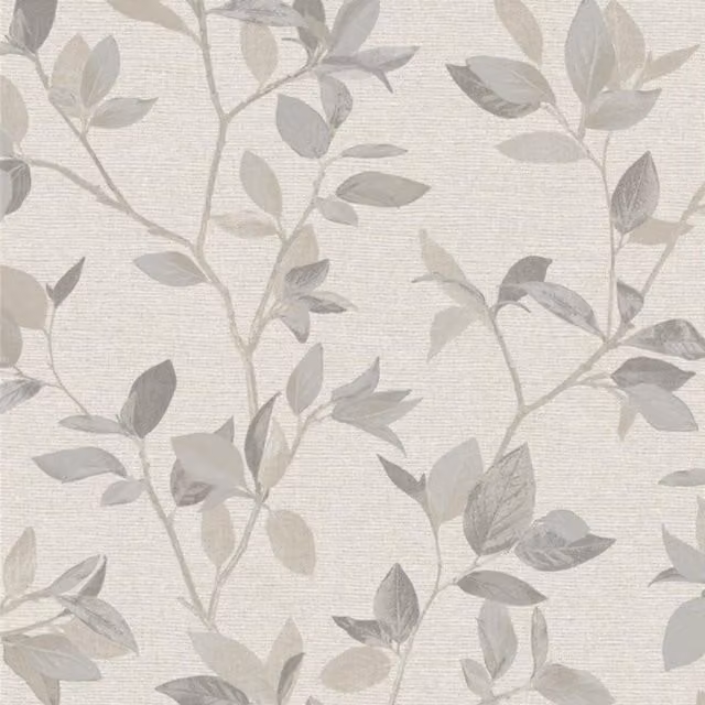 Rasch Silver Birch Leaf Botanical Floral Wallpaper in Silver and Sand