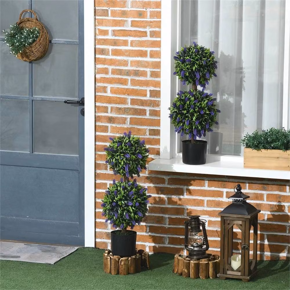Nordara Set of 2 Green and Multicolour Artificial Round Ball Topiary Trees, Height: 70 cm – 5