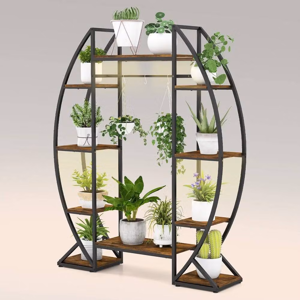 KORVIXA 10-Tier Metal Corner Plant Stand in Brown, H 100 cm x W 100 cm x D 100 cm – 3