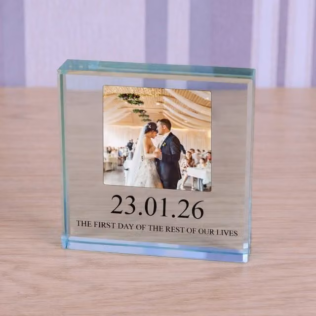 Uniqueful Personalised Special Date Glass Token Wedding and Anniversary Keepsake in Transparent Beige